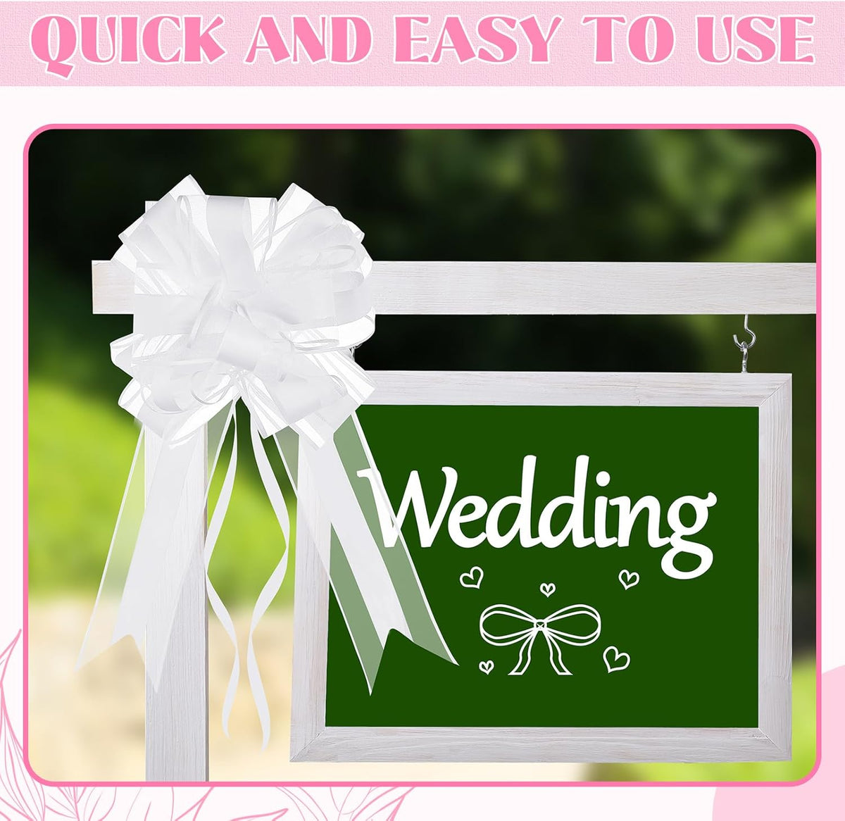 Riceshoot 24 Pcs Wedding Pew Bows with Yarn, Wedding Aisle Decorations for Church Chair Bench, Big