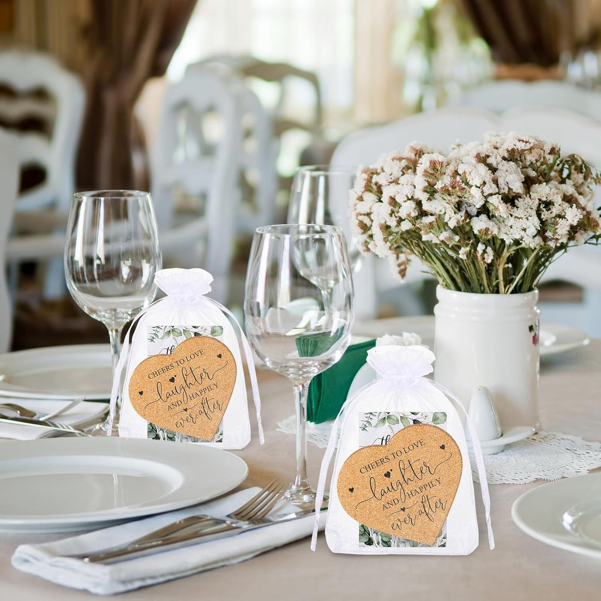 Uiifan 100 Set Wedding Favors for Guest Coaster Gifts Bulk Heart Shaped Coasters Thank You Cards