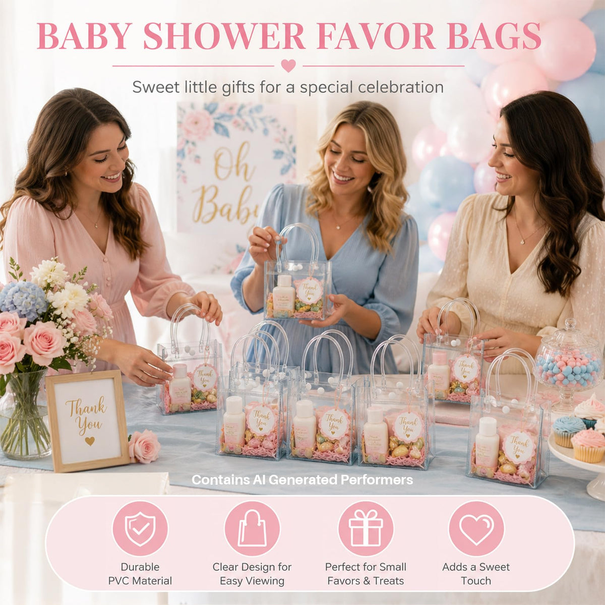 MAQIHAN Clear Gift Bags with Handles - Party Favor Candy Bags Transparent