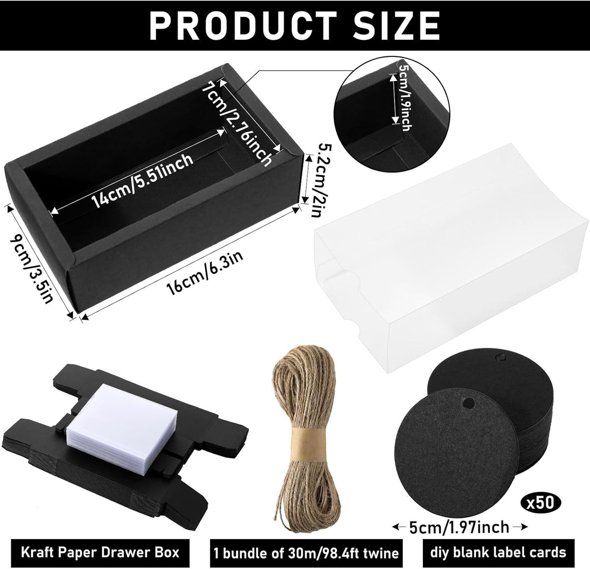 Roowest 50 Sets Kraft Gift Boxes Rectangle Kraft Paper Drawer Box with Window Homemade Soap Box