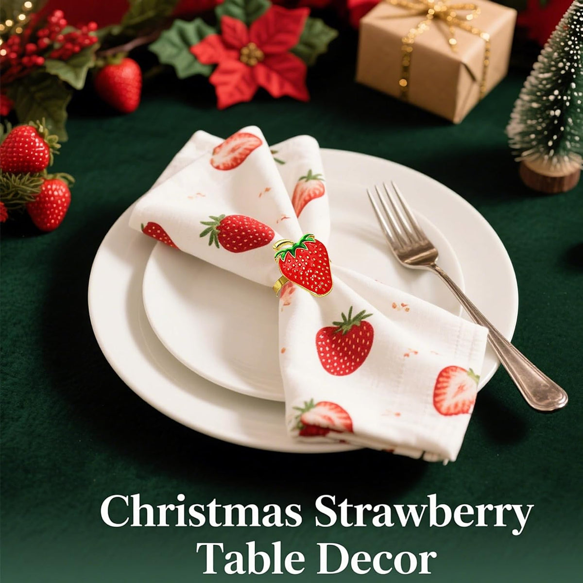 Gold Strawberry Napkin Rings Set of 8 Fall Fruit Napkin Ring Holders for Garden Weddding,Rustic