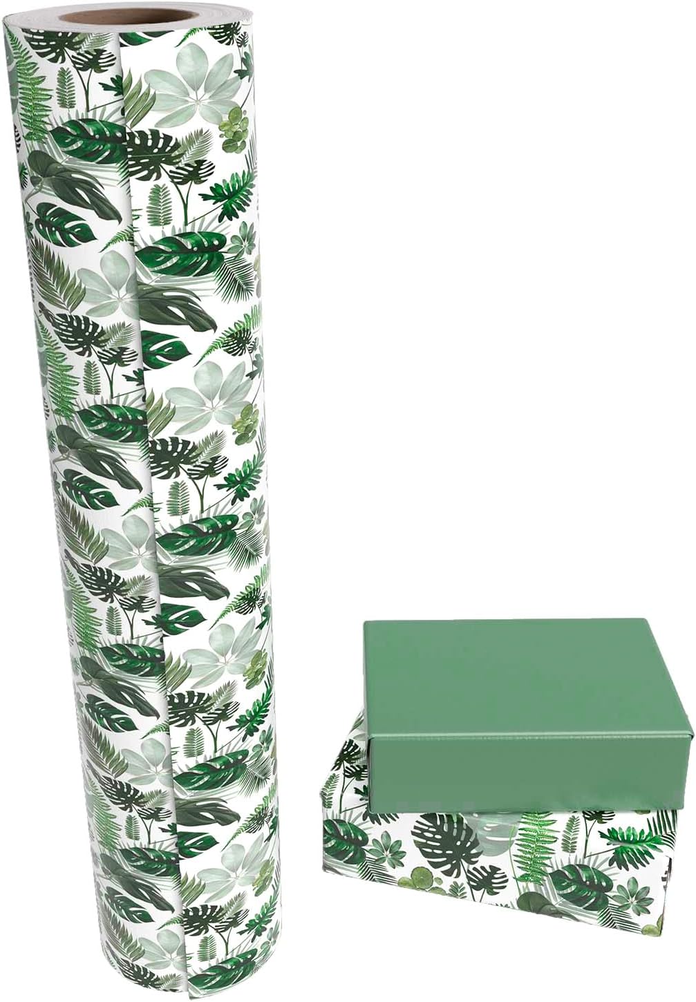 WRAPAHOLIC 30 Inch Reversible Wrapping Paper - 30 Inch X 100 Feet Jumbo Roll Green Monstera Leaf