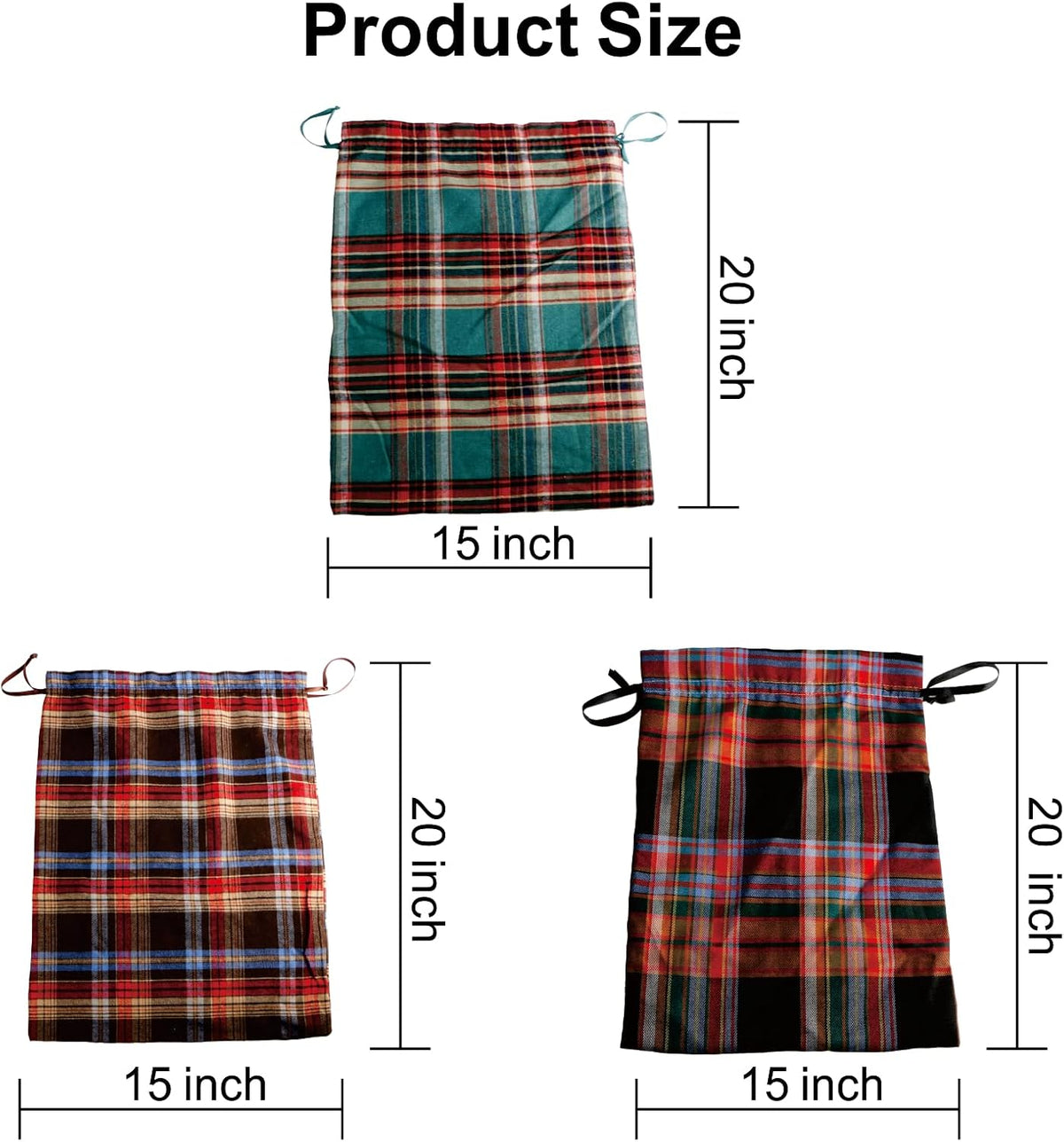 Meseey Large Christmas Gift Bags with Drawstrings Red Green Buffalo Plaid Reusable Sacks Bags Brown