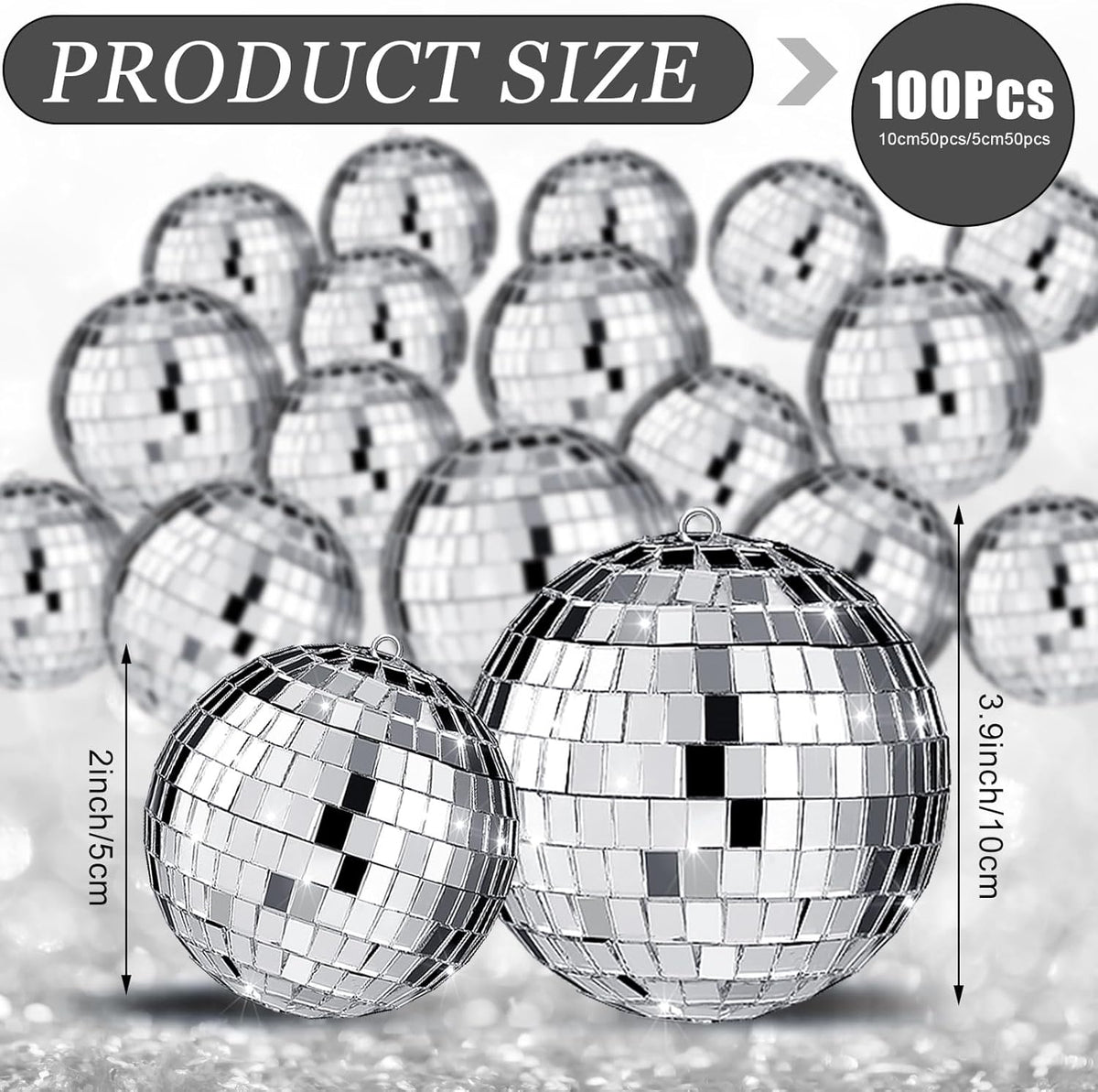 Funtery 100 Pcs Mirror Disco Balls Bulk Assorted Silver Hanging Disco Ball Decor for Home Wedding