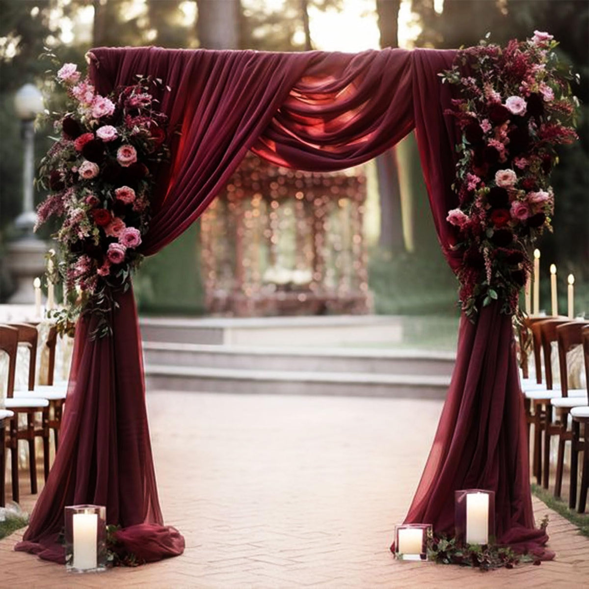 20Ft Length x 28" Width Wedding Arch Draping Fabric 4 Panels Burgundy Arch Drapes Chiffon Fabric