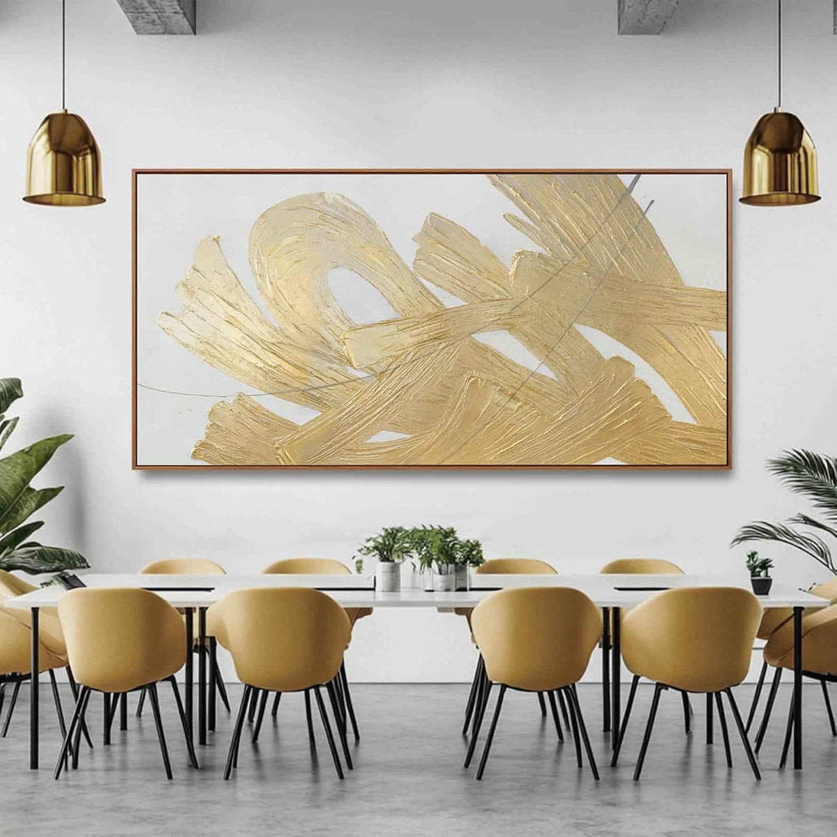 XIANSHOU Gold and White Canvas Wall Art Abstract Wall Artwork Neutral Wall Decor 36"x70" Large