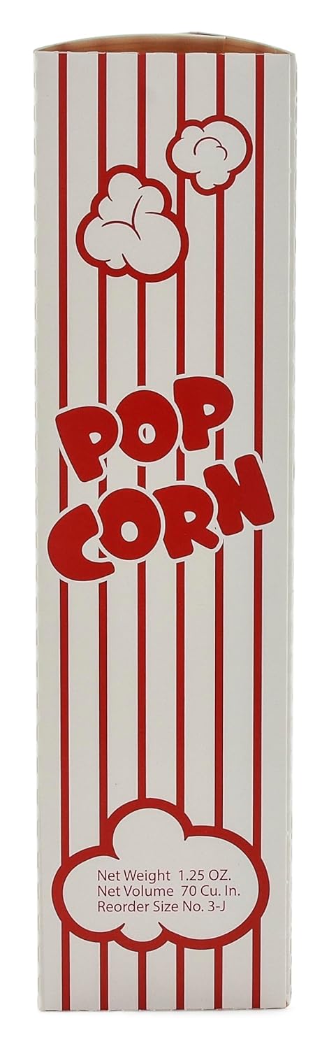 Snappy 3J Red & White Striped Close Top Popcorn Boxes for Movie Night Supplies, Popcorn Boxes Bulk