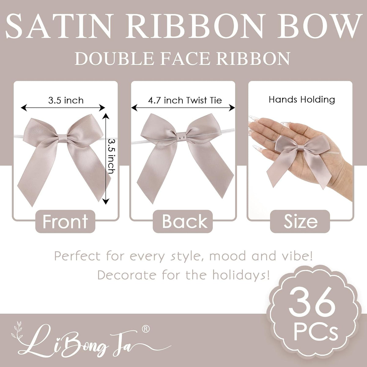 3.5" Dusty Rose Bow Satin Pre-Tied Bows for Gift Wrapping, Small Bows for Crafts, Pink Bows, Candy