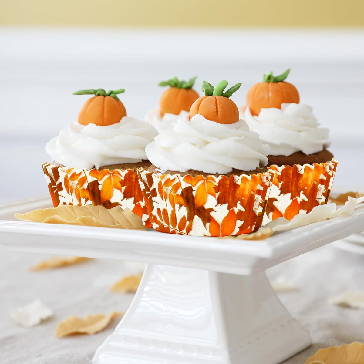Whaline 300Pcs Fall Cupcake Liners Orange Maple Leaves Paper Baking Cups Thanksgiving Watercolor