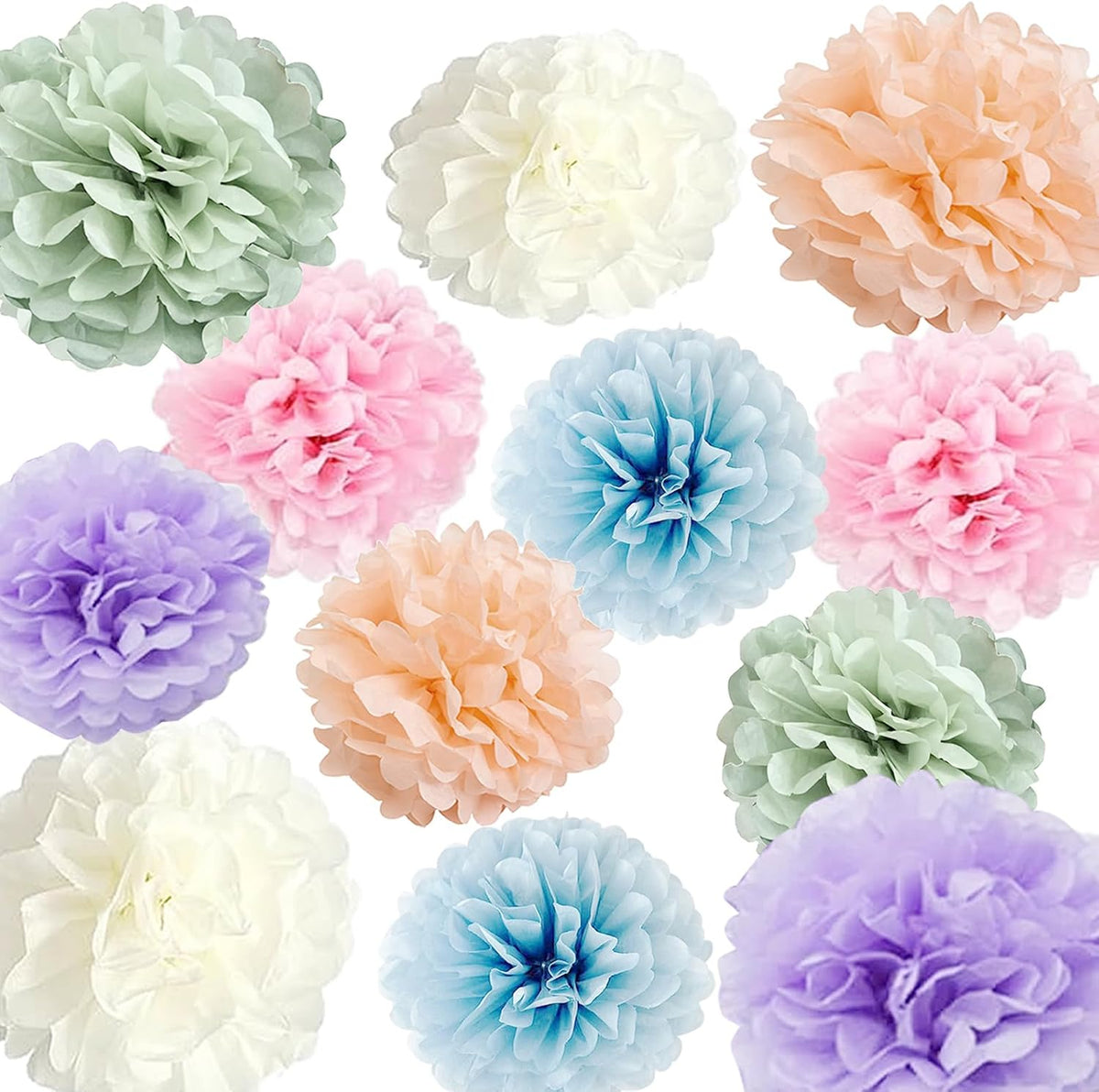 Pastel Rainbow Party Decorations in Colorful Tissue Paper Pom Poms Blush Pink Purple Peach Mint