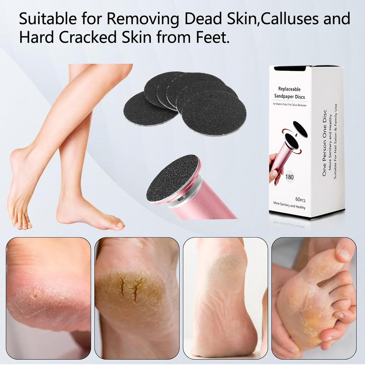 60 Pcs Replaceable Sandpaper Refill Discs for Electric Foot File Callus Remover Foot Care Dead Skin
