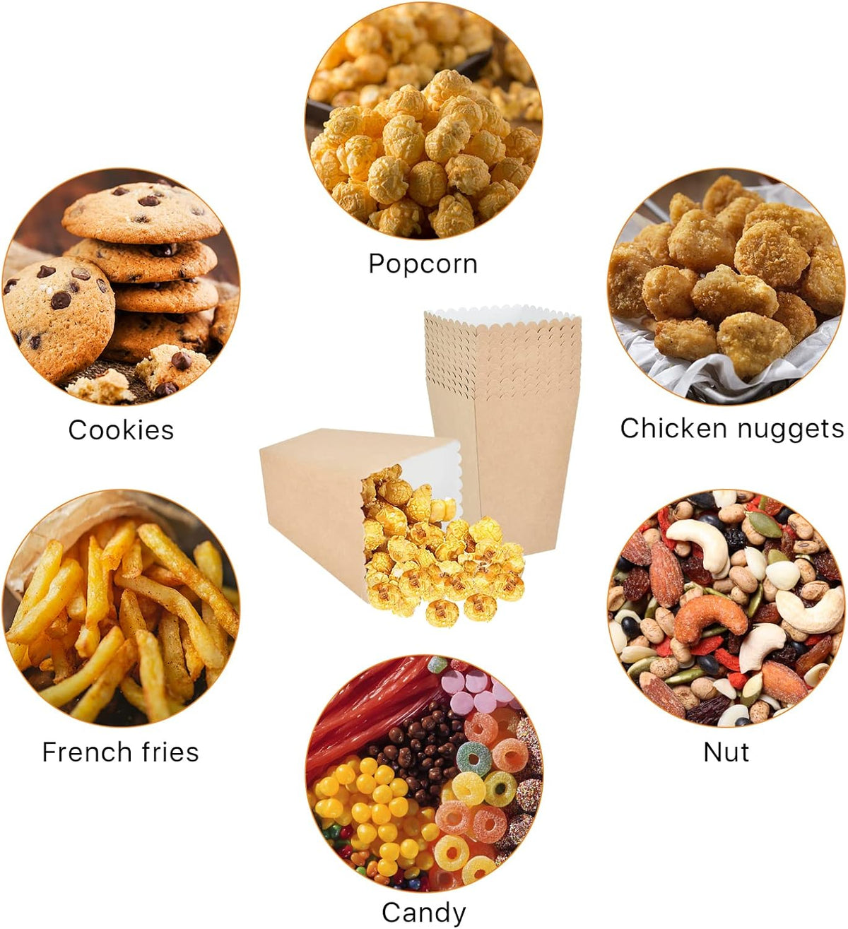 150 Pcs Popcorn Boxes, 22-27 Oz Mini Paper Popcorn Box, Oil-Proof Kraft Paper Popcorn Bags, Popcorn
