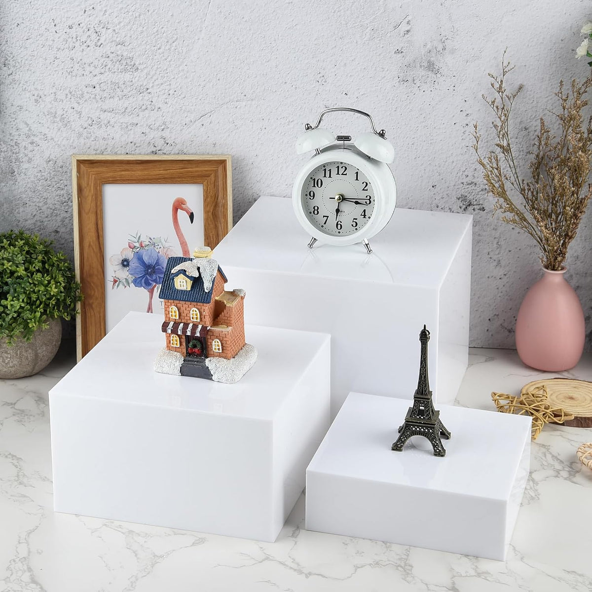 3Pcs White Buffet Risers Acrylic Boxes Display Food Risers for Buffet Table Platter Parties