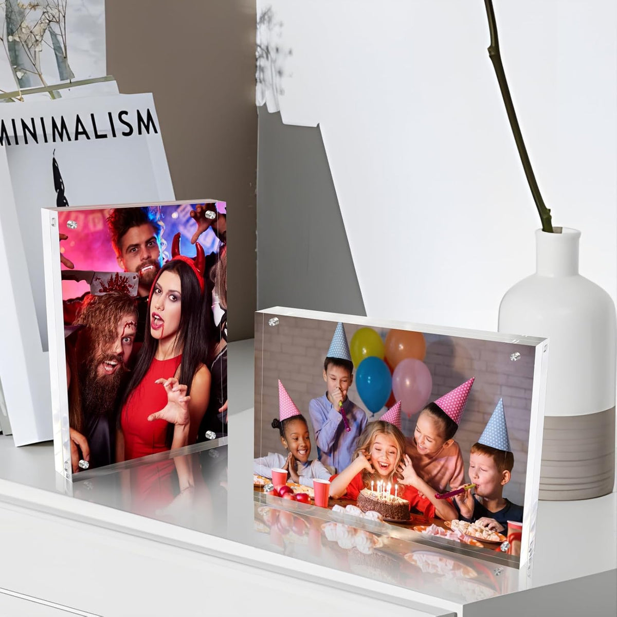 4x6 Inches Acrylic Picture Frames 3 Pack, Double Sided Magnetic Photo Frames,Free Standing on Desk