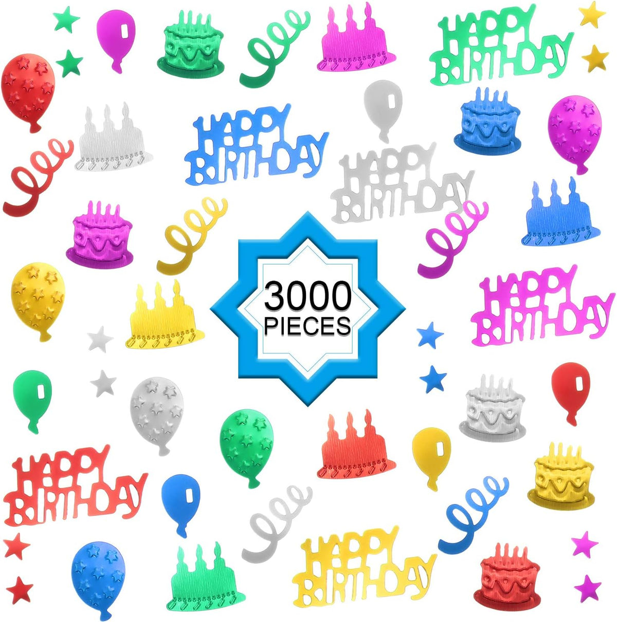 WILLBOND 3000 Pieces Happy Birthday Confetti Birthday Party Cake Confetti Metallic Foil Balloon