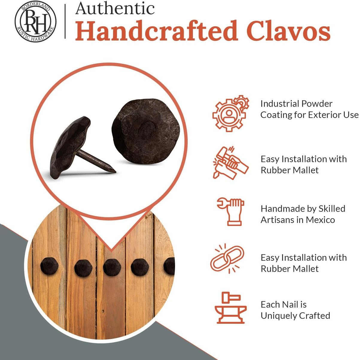 10 Pack 1" Small Round Head Iron Clavos Decorative Nails – Unfinished – Handmade Rustic Round