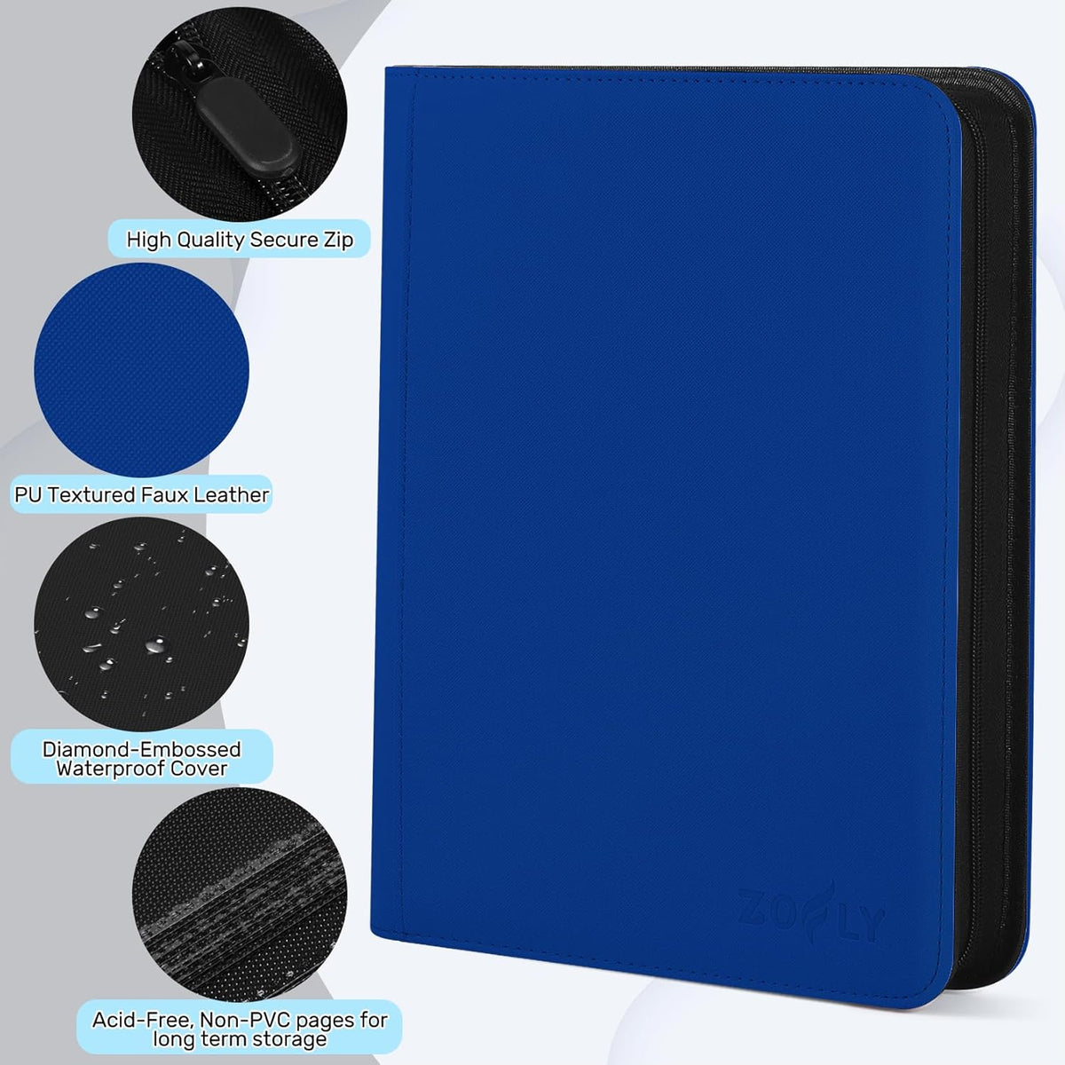 9 Pocket Trading Card Zip Binder, 30 Pack Side-Loading Card Album, Ringless Card Binder with