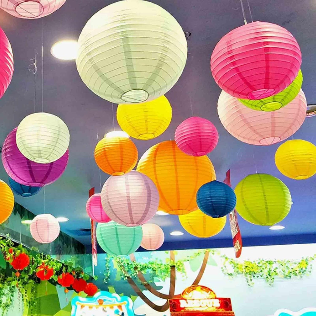 12pcs Orange and Blue Paper Lanterns,Hanging Paper Lanterns for Bridal Shower Rustic Boho Birthday