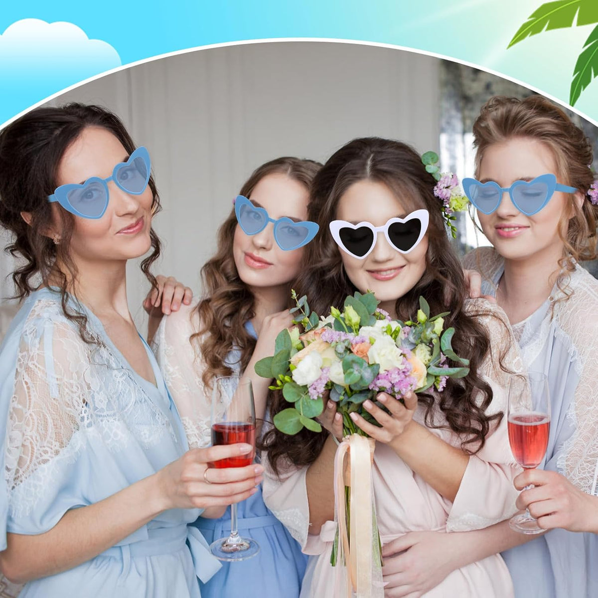 CIEHER Bachelorette Party Favors - White Black Heart Sunglasses for Bride Bridesmaid