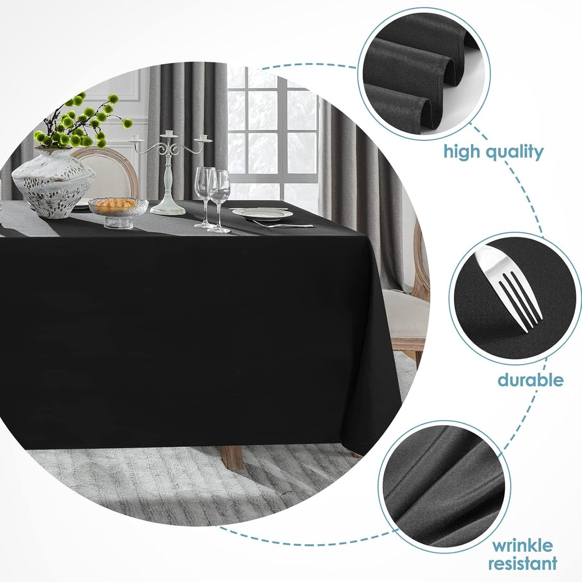 VidaFete Tablecloth 90 * 156inch Rectangle Table Cloth Polyester, Stain Wrinkle Resistant Polyester