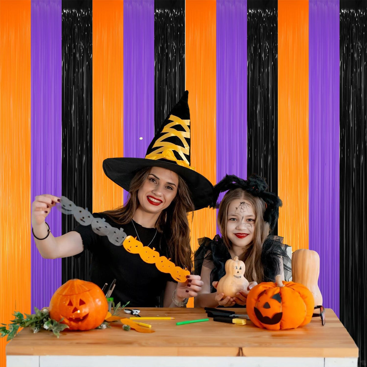 GOER 3.2 ft x 8.2 ft Metallic Tinsel Foil Fringe Curtains for Halloween Birthday Graduation New