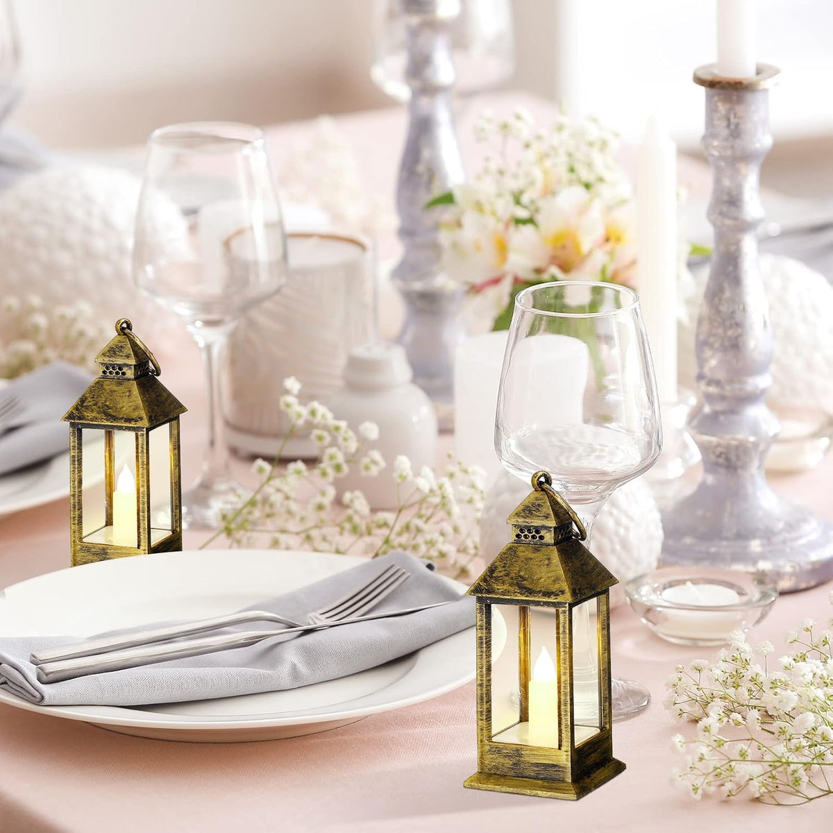 Hoolerry 24 Set Halloween Mini Lanterns with LED Candles 5.5'' Decorative Hanging Small Vintage