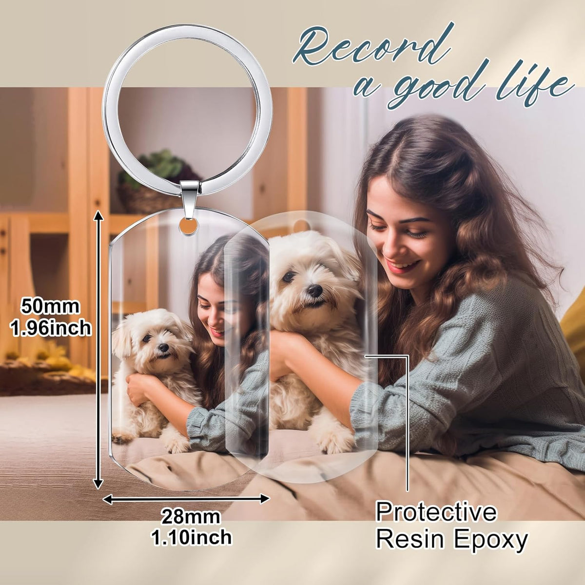Funnylife Personalized Dog Memorial Photo Keychain Stainless Steel Custom Pet Memory Keychain Loss