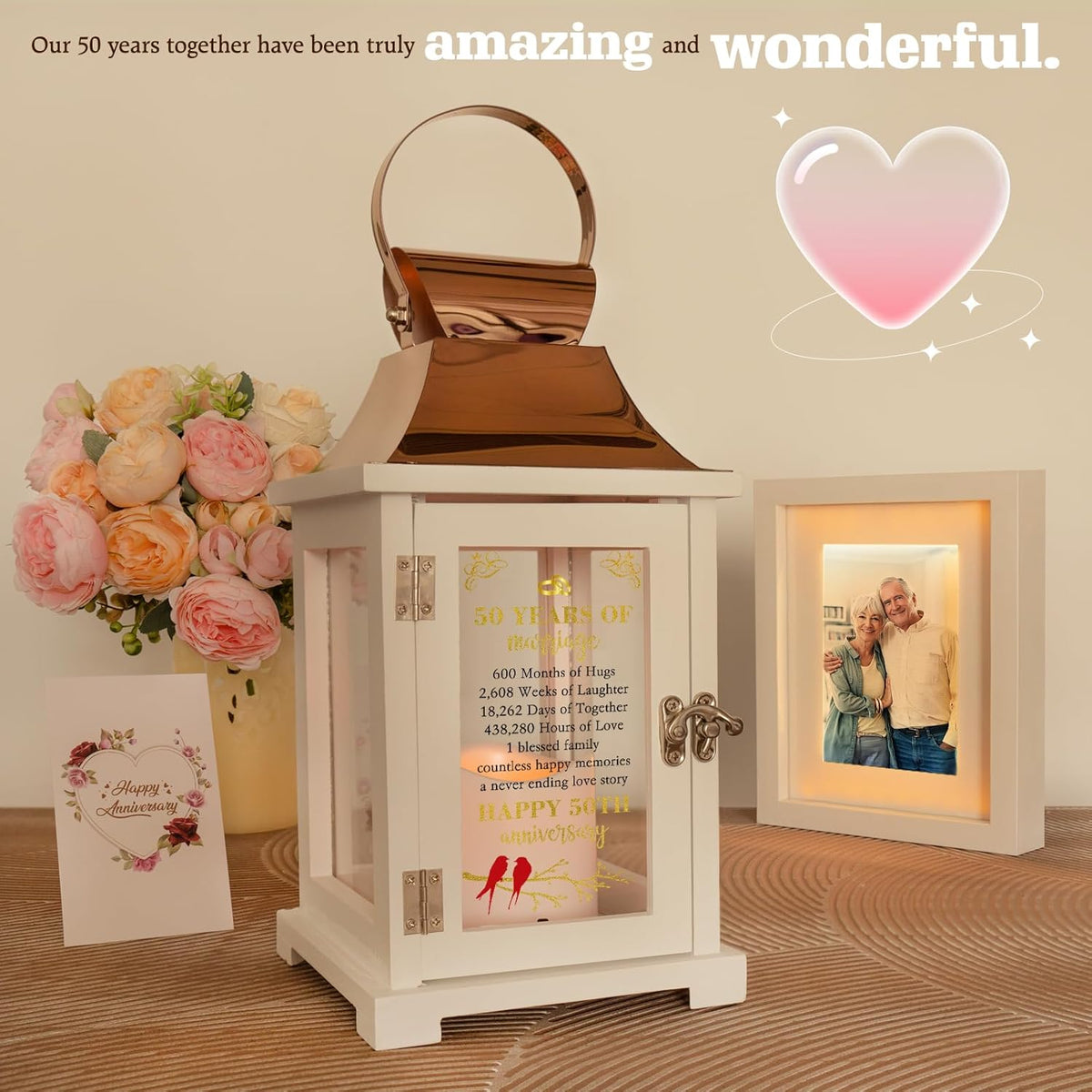 50th Wedding Anniversary Lantern - Happy 50th Anniversary Decoration for Couple, Parents