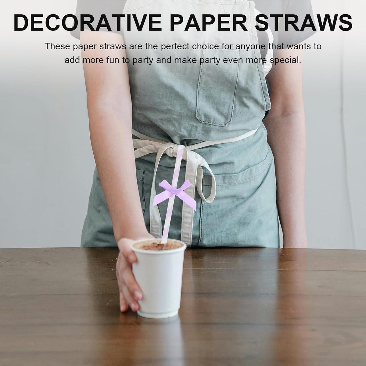 60Pcs Purple Paper Straws with Bow Tie Decorations, Disposable Drinking Straws for Birthday