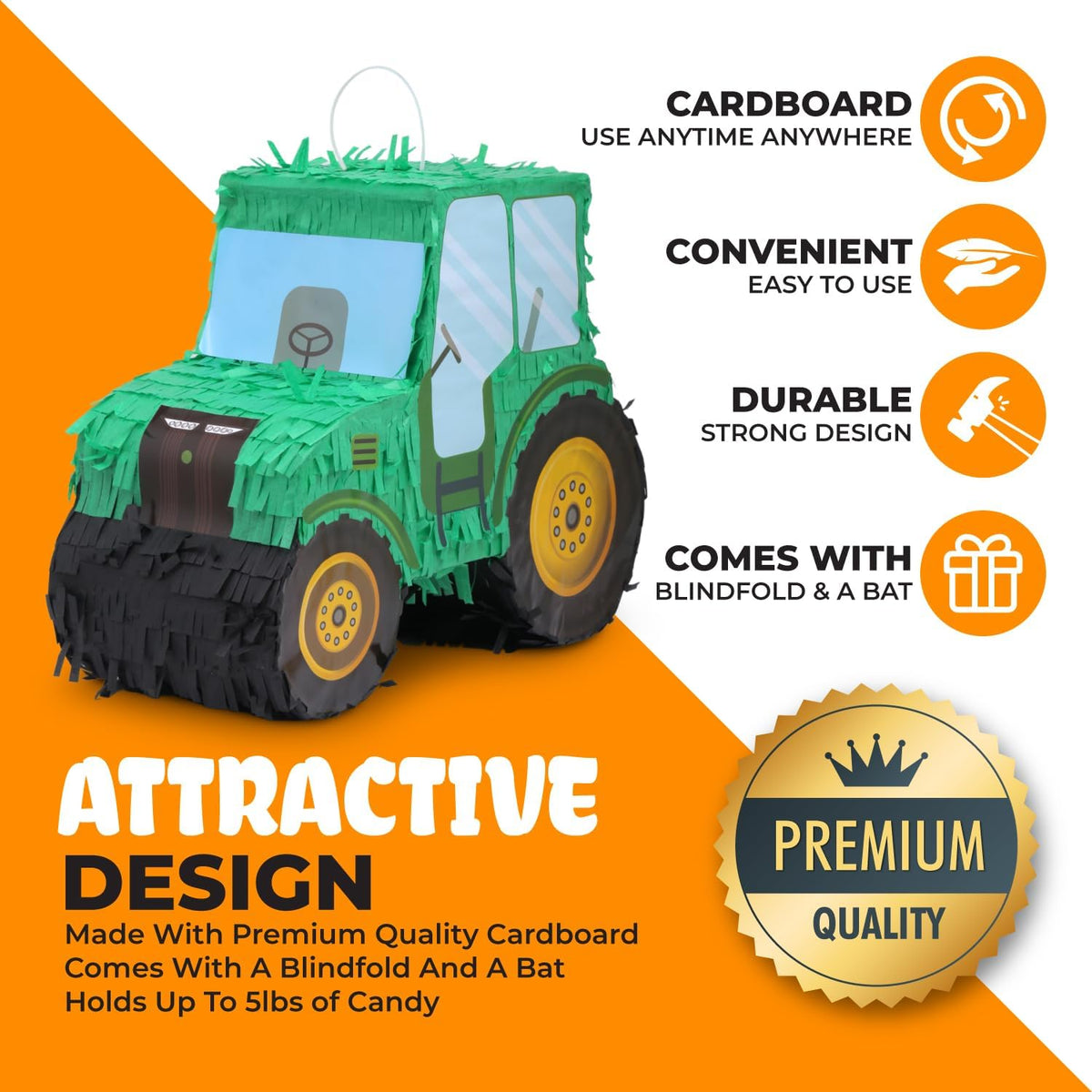 Tractor Pinata Bundle with a Blindfold and Bat(15.8 x 6.7 x 12 Inches), Kids Excavator Pinata for