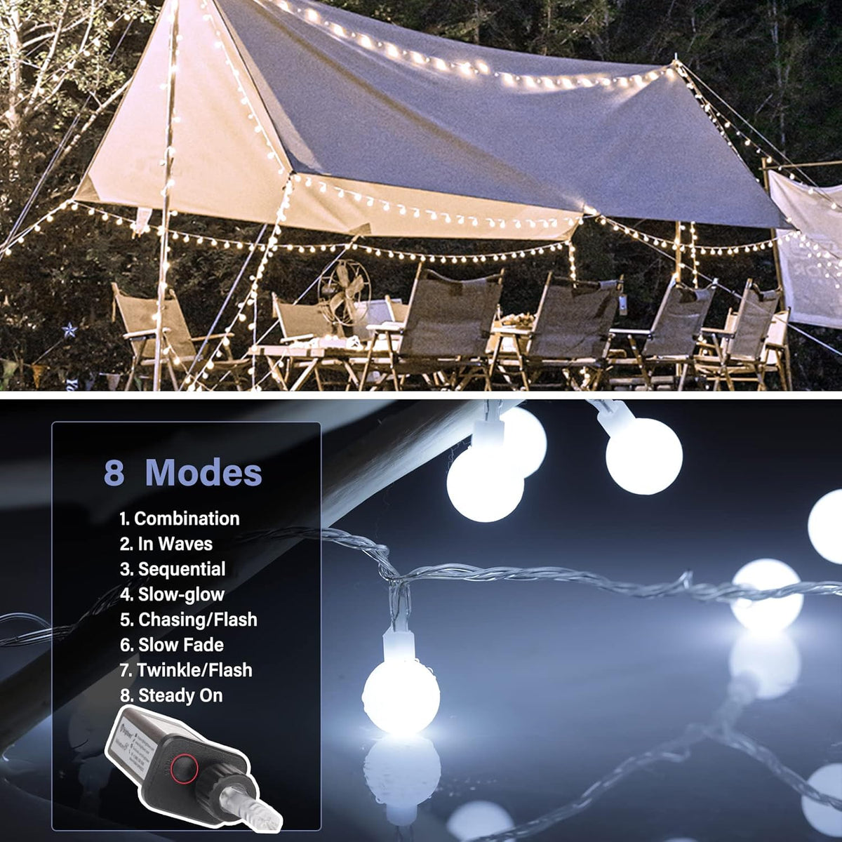 Minetom 66 Feet 200 Led Globe Ball String Lights - Fairy Plug-in With Remote, Waterproof for Indoor