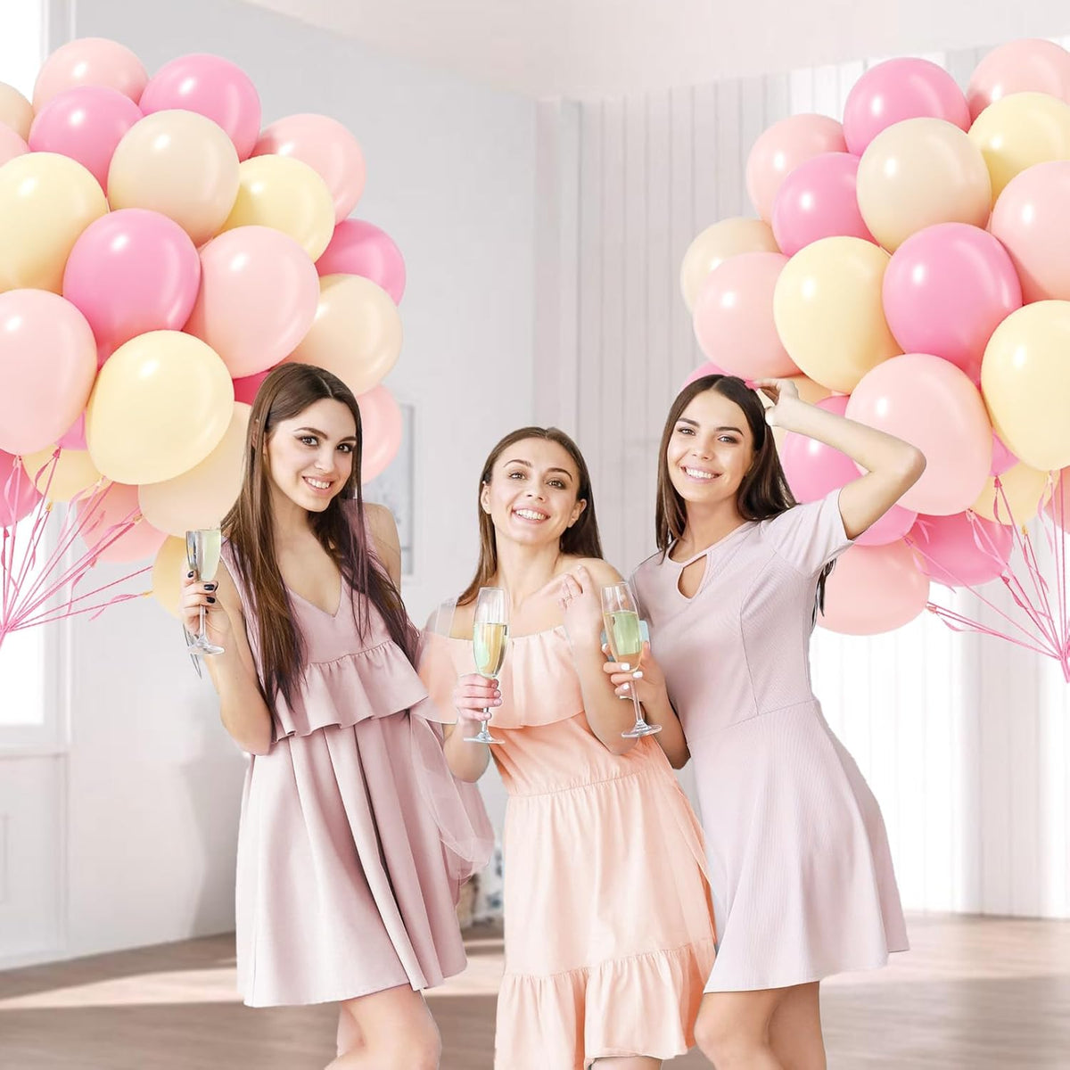 60pcs Pink and Yellow Balloons 12inch, with Sand White Latex Balloons for Anniversary Wedding Baby