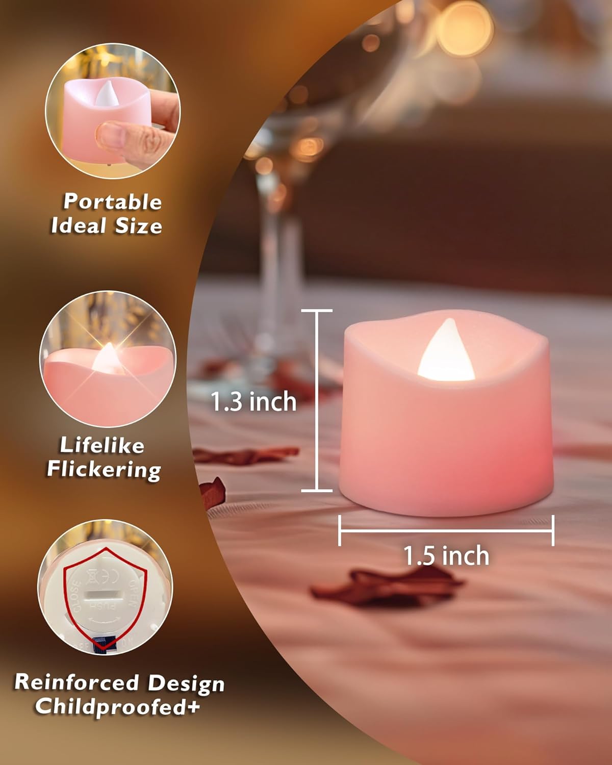 Homemory Pink Tea Lights Candles Battery Operated, 200+Hour Flameless Flickering Fake Electric LED