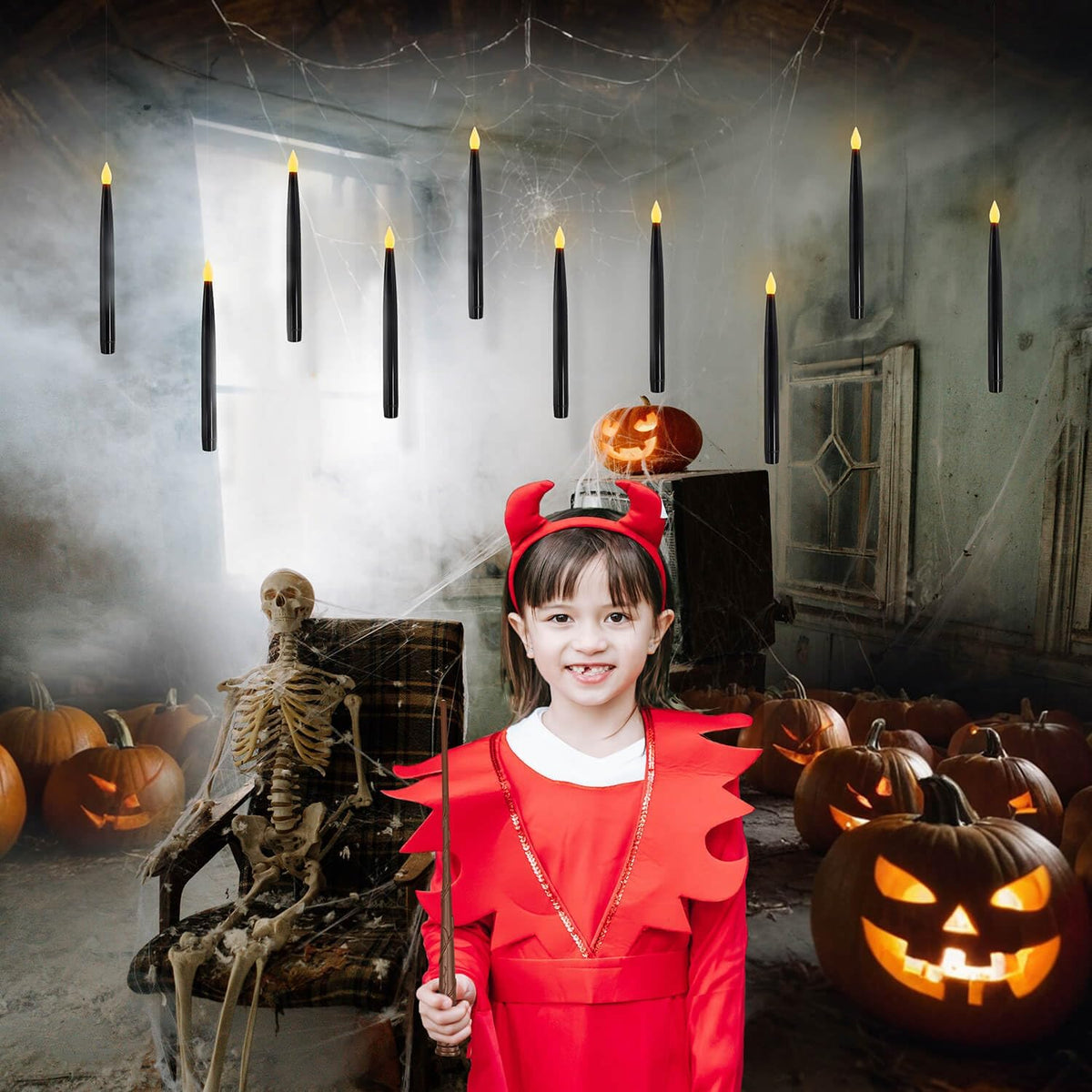 Leejec 10 Pcs of 10.8" Floating Candles, Magic Wand Remote with 6/18H Timer, Halloween Decorations