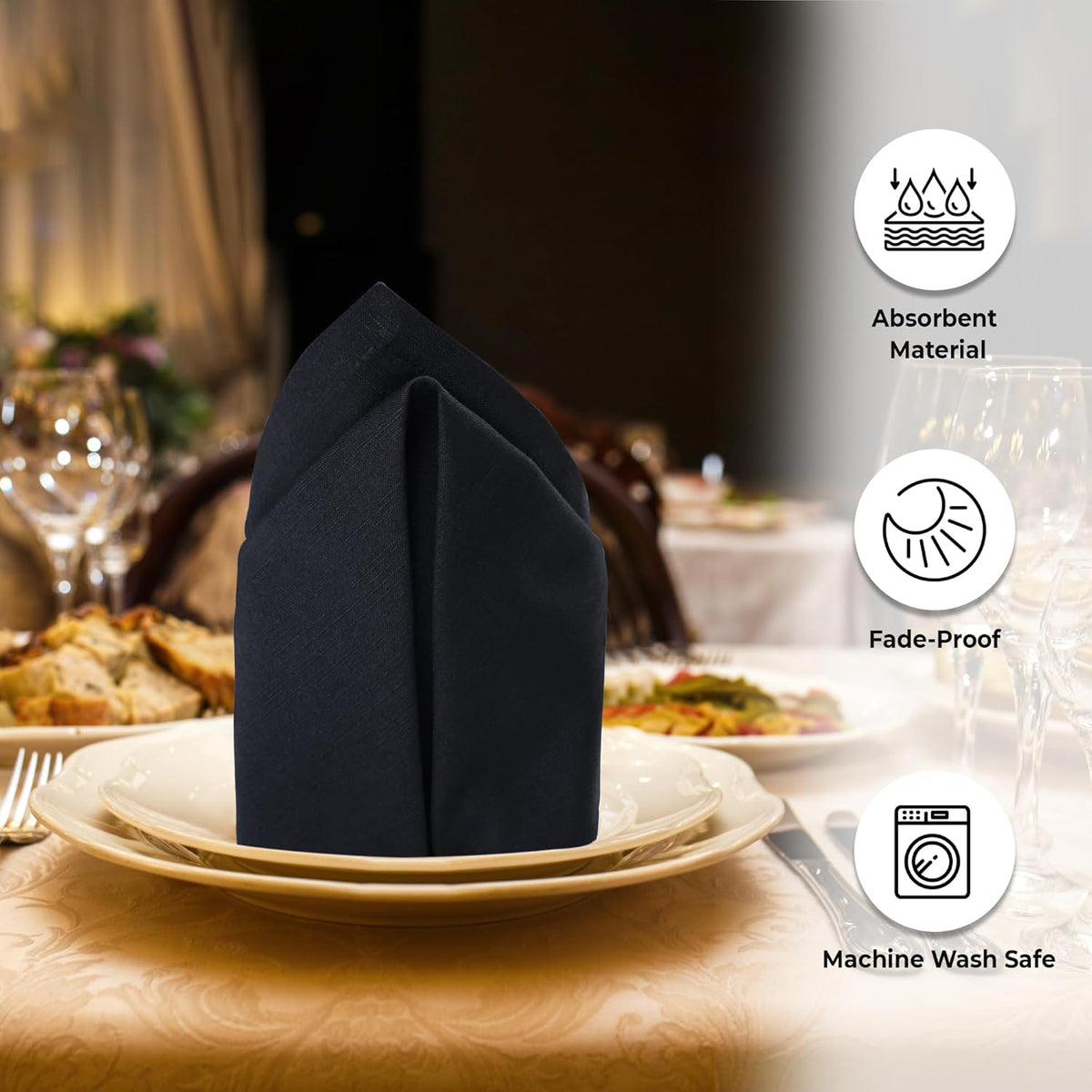 Urban Villa Cloth Napkins Halloween Dinner Napkins Solid Black Color 20''x20'' (Set of 12) 100%
