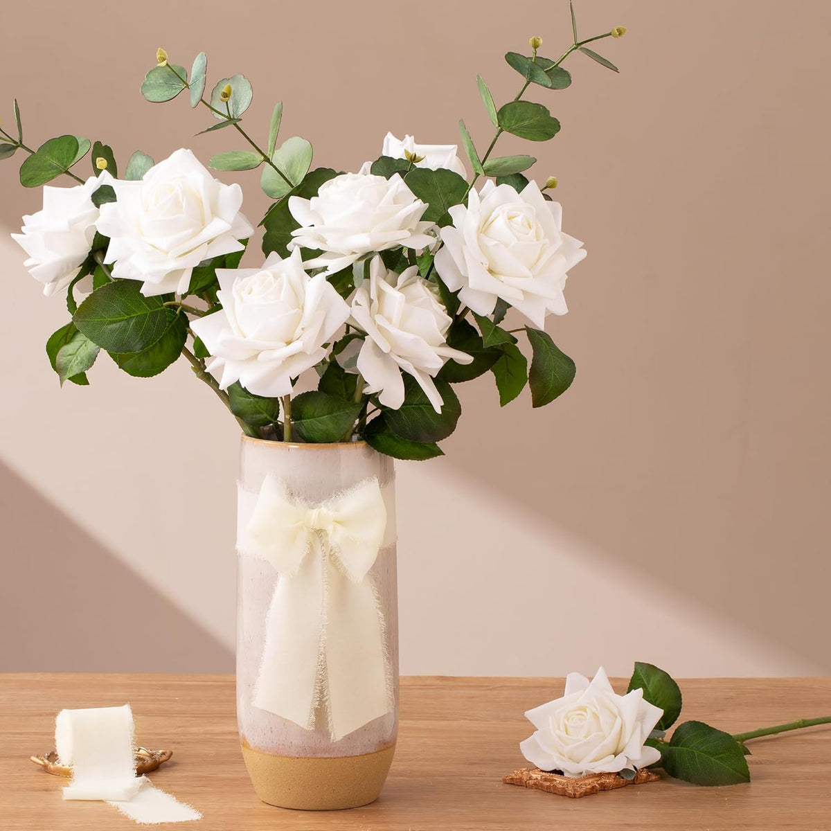 DORIS HOME Cream White Chiffon Ribbon for Flower Bouquet, 2" x21Yd Fabric Ribbon for Gift Wrapping
