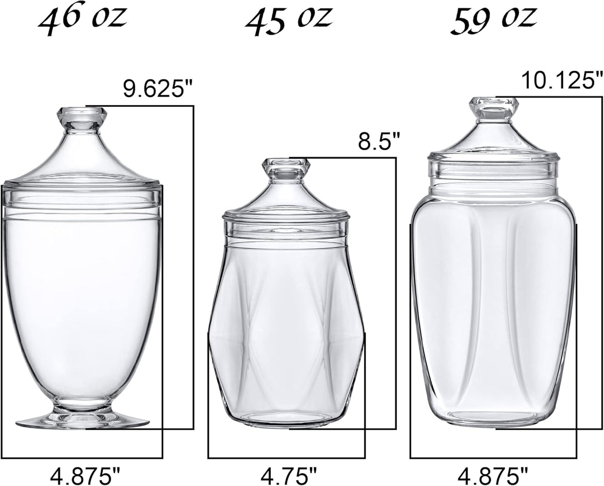 Amazing Abby - Enchant - Plastic Apothecary Jars (3-Piece Set, 46/45/59 oz), Acrylic Jars with