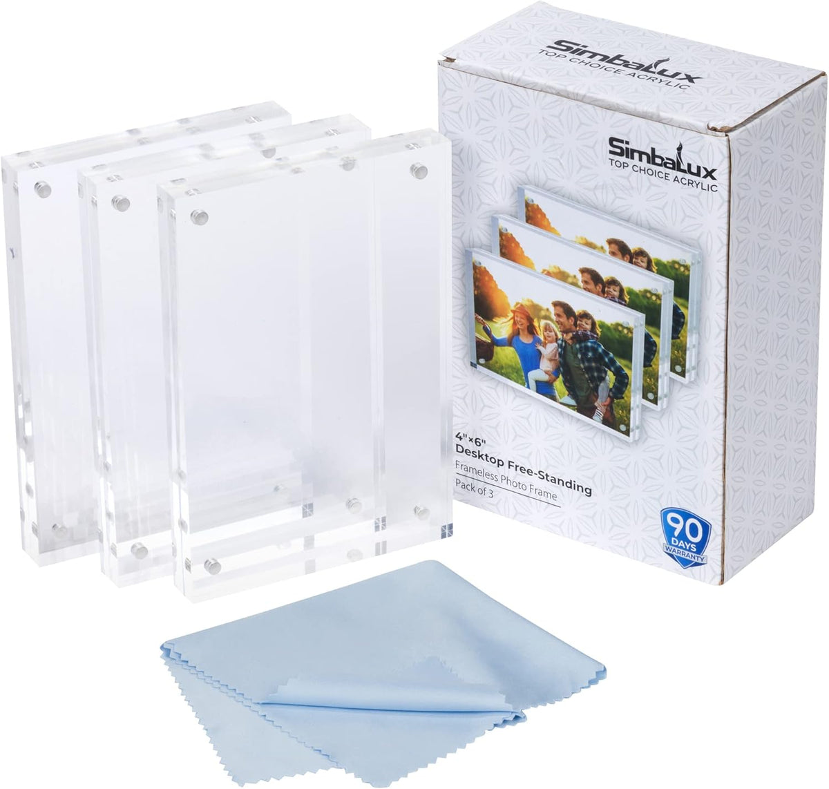 SimbaLux Magnetic Acrylic Picture Photo Frame 4x6 inches (3 Pack), Clear Glass Like, Double Sided