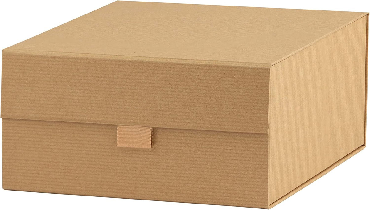 Purple Q Crafts 1 Pack Brown Kraft Ribbed Hard Gift Box With Magnetic Closure Lid 8"x8"x4" Square