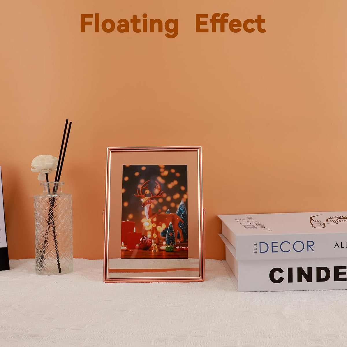 Rose Gold Floating Frame, 5"x7", Vertical, For Picture 4x6, 3.5x5, 2x3, Tabletop Use, Classy Gift