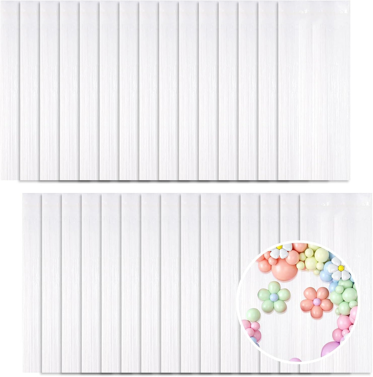 30 Pack White Foil Fringe Curtain Backdrop, 3.3x8.2 Feet Metallic Tinsel Streamer Curtains Photo