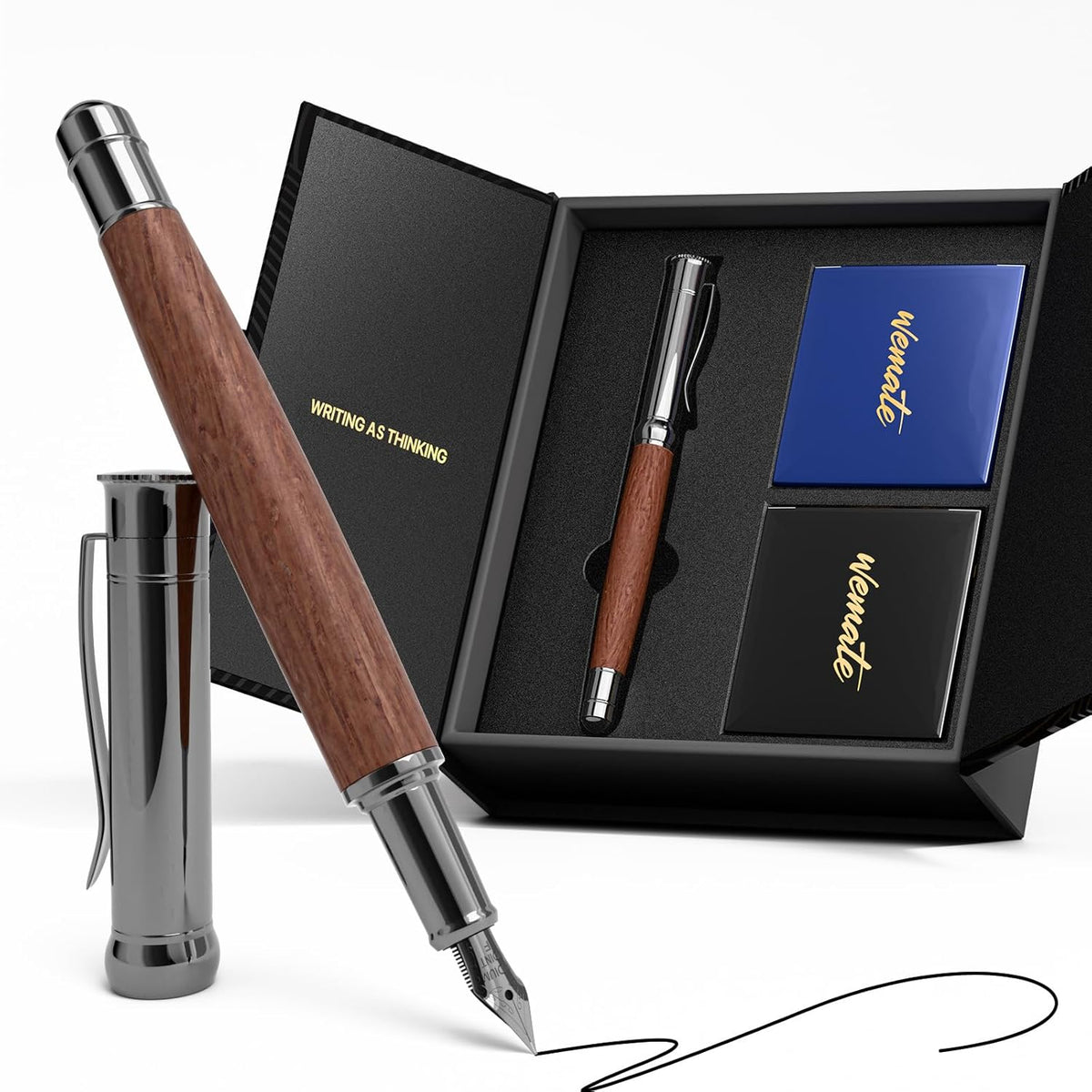 WEMATE Fountain Pen Set, Fine Nib, 20 Ink Cartridges(10 Black&10 Blue), 1 Ink Converter, Smooth