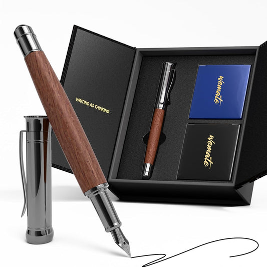 WEMATE Fountain Pen Set, Fine Nib, 20 Ink Cartridges(10 Black&10 Blue), 1 Ink Converter, Smooth