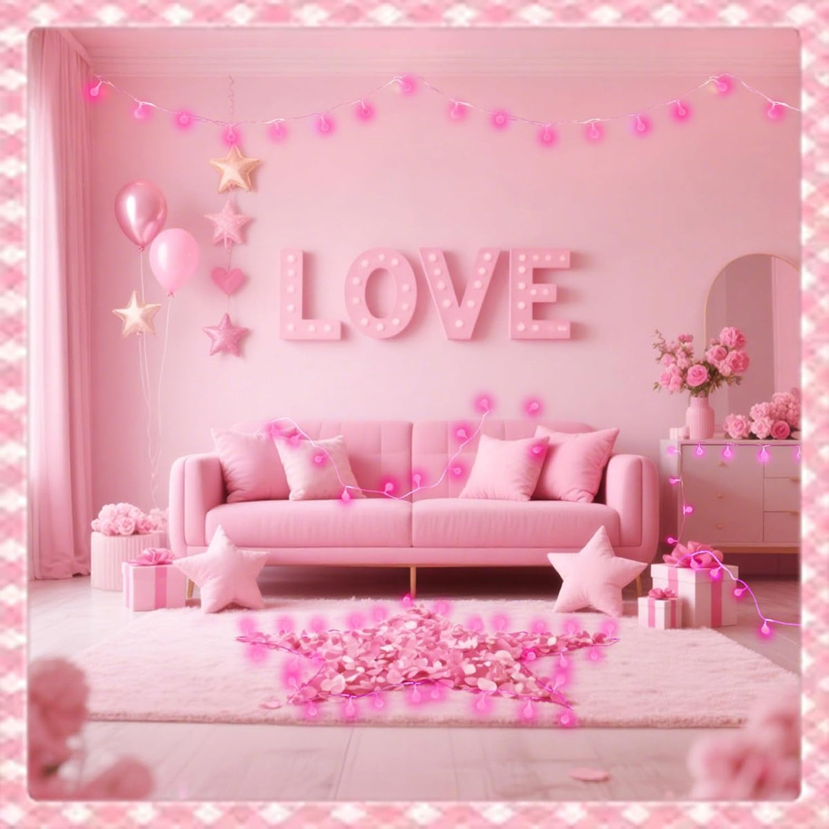 100LED Pink String Lights Outdoor Indoor for bedroom, 43FT Connectable Globe String Lights with