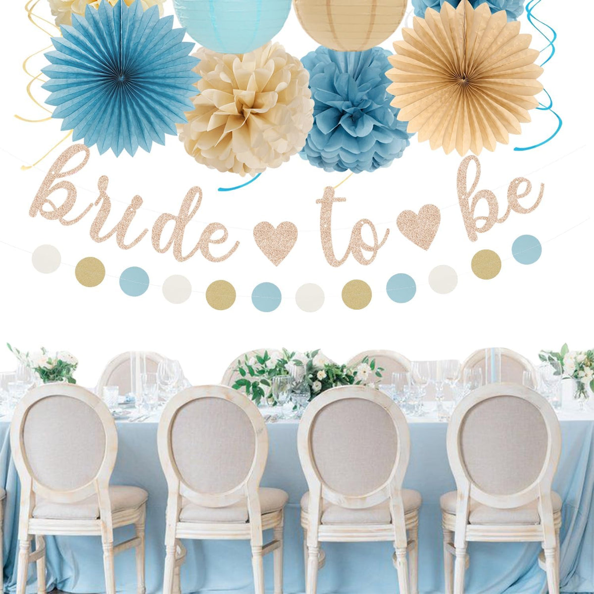 Light-Dusty Blue Beige-Champagne Bridal-Shower Party-Decorations - 31pcs Bride To Be Banner,Boho