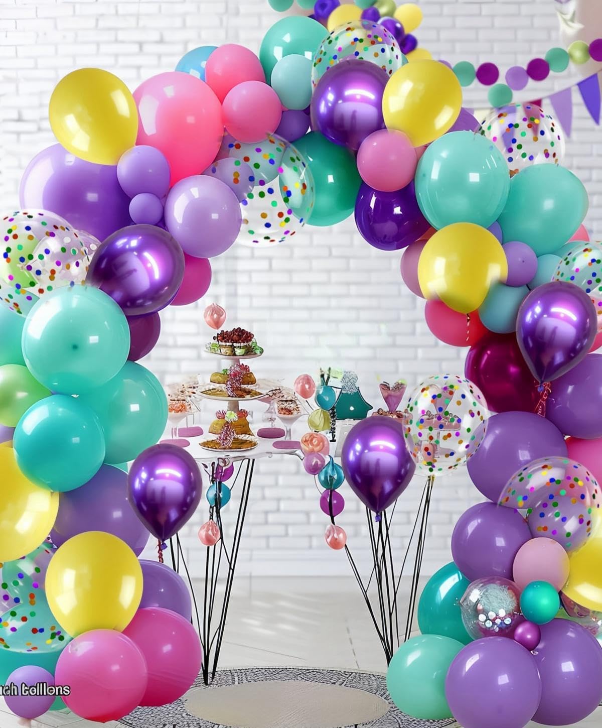 300 Pcs Mermaid Balloons Set, 12 Inches Purple Metallic Purple Teal Hot Pink Yellow Latex Balloons