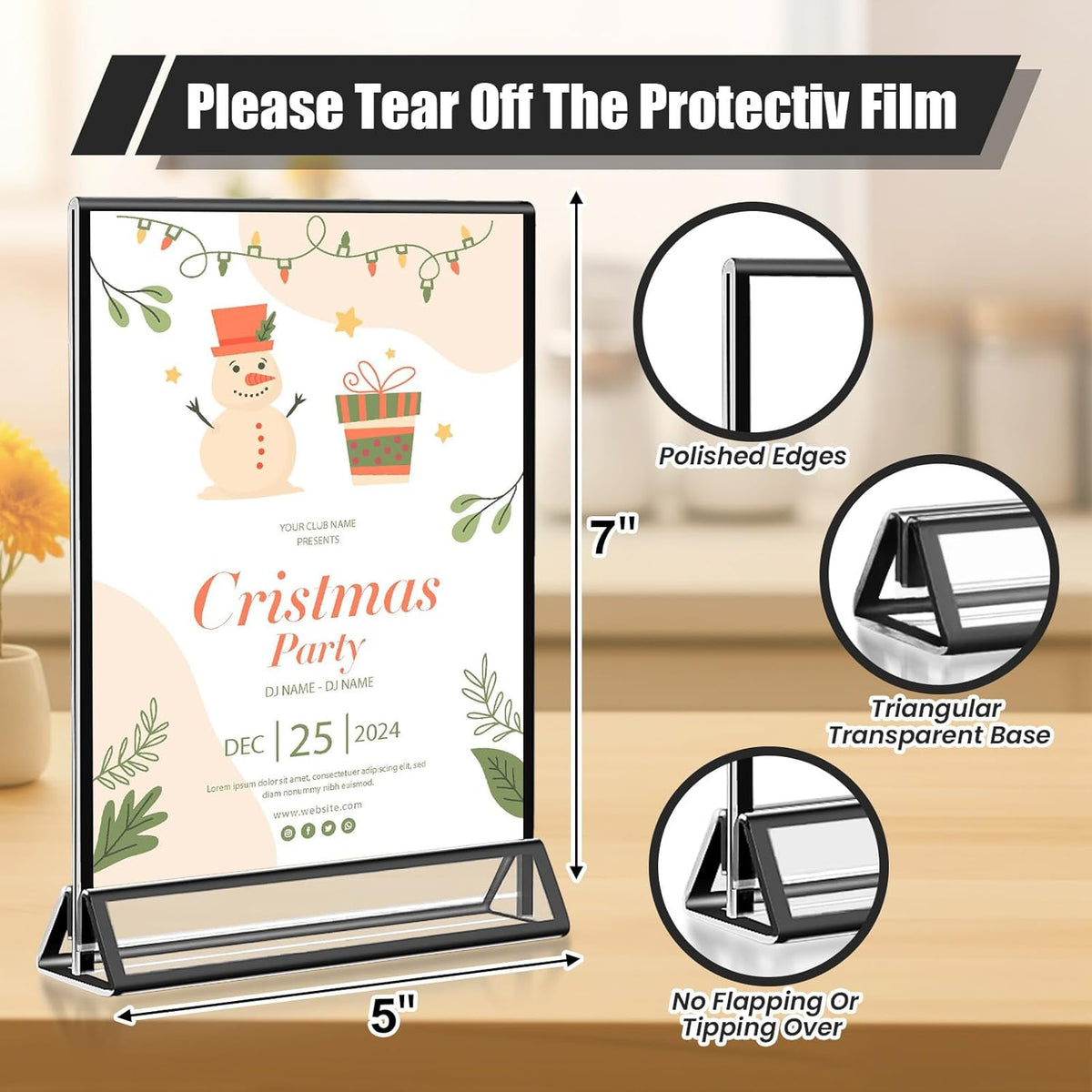 15 Pack Acrylic Sign Holder 5x7, Wedding Black Frame Table Number Holders Vertical, Clear Picture