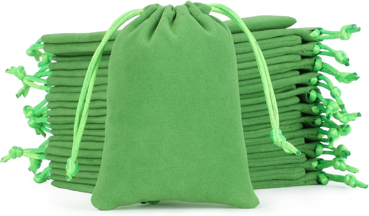 Velvet Drawstring Jewelry Bag, 50Pcs Green Coin Pouch, 3x4 Dice Bag, Or Wrapping Halloween Party