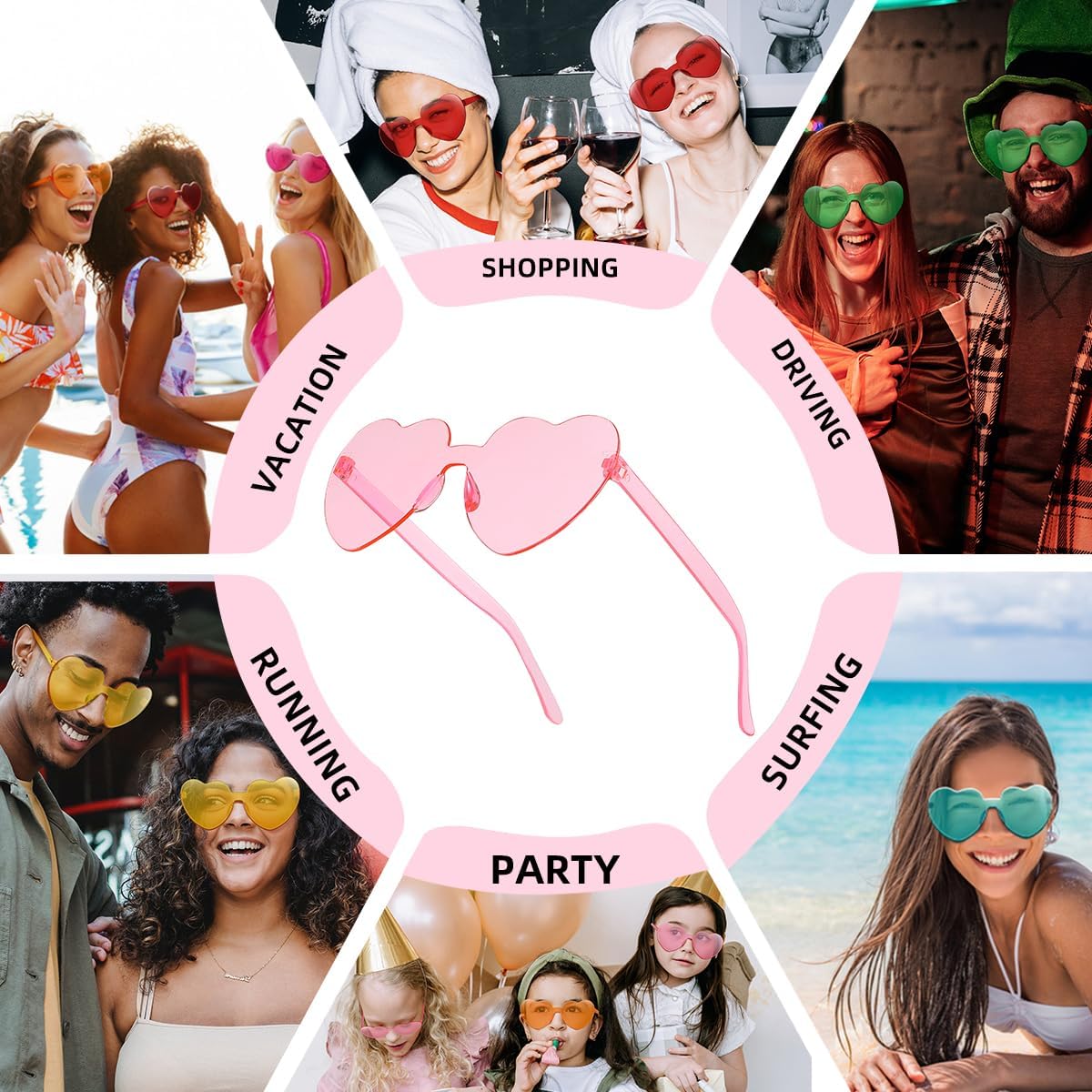 12/20/24 Pairs Heart Sunglasses for Women Men, Trendy Heart Shaped Rimless Transparent Sunglasses