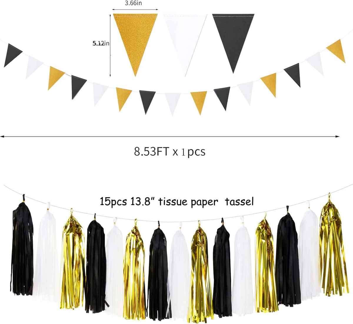 Black Gold Graduation Party Decorations - 23pcs Kits Farewell Tissue Pom Poms Flowers,Streamers